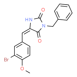 ChemSpider 2D Image | (5E)-3-Benzyl-5-(3-bromo-4-methoxybenzylidene)-2,4-imidazolidinedione | C18H15BrN2O3