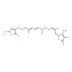 ChemSpider 2D Image | (5R)-4-Hydroxy-5-[(2Z,6S,7E,9E)-13-(5-methoxy-2-oxo-2,5-dihydro-3-furanyl)-2,6,10-trimethyl-2,7,9-tridecatrien-1-yl]-3-methyl-2(5H)-furanone | C26H36O6