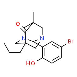 ChemSpider 2D Image | 2-(5-Bromo-2-hydroxyphenyl)-5-methyl-7-propyl-1,3-diazatricyclo[3.3.1.1~3,7~]decan-6-one | C18H23BrN2O2
