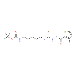 ChemSpider 2D Image | 2-Methyl-2-propanyl {5-[({2-[(3-chloro-2-thienyl)carbonyl]hydrazino}carbonothioyl)amino]pentyl}carbamate | C16H25ClN4O3S2