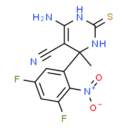 ChemSpider 2D Image | 6-Amino-4-(3,5-difluoro-2-nitrophenyl)-4-methyl-2-thioxo-1,2,3,4-tetrahydro-5-pyrimidinecarbonitrile | C12H9F2N5O2S