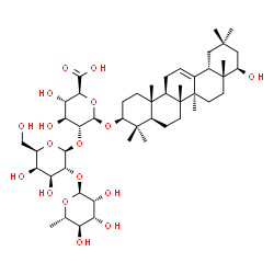 ChemSpider 2D Image | (3beta,22beta)-22-Hydroxyolean-12-en-3-yl 6-deoxy-alpha-L-mannopyranosyl-(1->2)-beta-D-galactopyranosyl-(1->2)-beta-D-glucopyranosiduronic acid | C48H78O17
