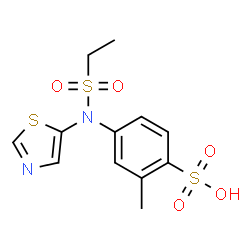 ChemSpider 2D Image | 4-[(Ethylsulfonyl)(1,3-thiazol-5-yl)amino]-2-methylbenzenesulfonic acid | C12H14N2O5S3