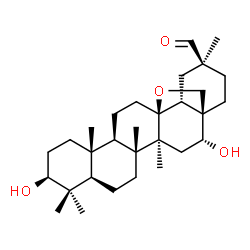 ChemSpider 2D Image | (3beta,16alpha)-3,16-Dihydroxy-13,28-epoxyoleanan-30-al | C30H48O4