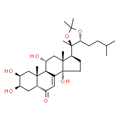 ChemSpider 2D Image | (2beta,3beta,5beta,11alpha,17beta)-2,3,11,14-Tetrahydroxy-17-[(4R,5R)-2,2,4-trimethyl-5-(3-methylbutyl)-1,3-dioxolan-4-yl]androst-7-en-6-one | C30H48O7