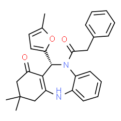 ChemSpider 2D Image | (11R)-3,3-Dimethyl-11-(5-methyl-2-furyl)-10-(phenylacetyl)-2,3,4,5,10,11-hexahydro-1H-dibenzo[b,e][1,4]diazepin-1-one | C28H28N2O3