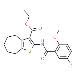 ChemSpider 2D Image | Ethyl 2-[(5-chloro-2-methoxybenzoyl)amino]-5,6,7,8-tetrahydro-4H-cyclohepta[b]thiophene-3-carboxylate | C20H22ClNO4S
