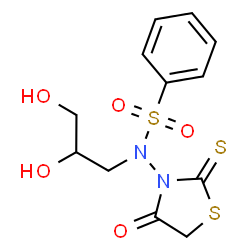 ChemSpider 2D Image | N-(2,3-Dihydroxypropyl)-N-(4-oxo-2-thioxo-1,3-thiazolidin-3-yl)benzenesulfonamide | C12H14N2O5S3