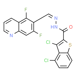 ChemSpider 2D Image | 3,4-Dichloro-N'-[(Z)-(5,7-difluoro-6-quinolinyl)methylene]-1-benzothiophene-2-carbohydrazide | C19H9Cl2F2N3OS