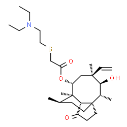 ChemSpider 2D Image | (1S,2R,3S,4S,6R,7R,8S,14R)-3-Hydroxy-2,4,7,14-tetramethyl-9-oxo-4-vinyltricyclo[5.4.3.0~1,8~]tetradec-6-yl {[2-(diethylamino)ethyl]sulfanyl}acetate | C28H47NO4S