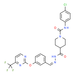 ChemSpider 2D Image | N-(4-Chlorophenyl)-4-{[(2Z)-2-(3-{[4-(trifluoromethyl)-2-pyrimidinyl]oxy}benzylidene)hydrazino]carbonyl}-1-piperidinecarboxamide | C25H22ClF3N6O3