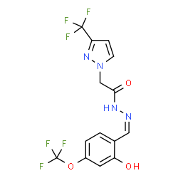 ChemSpider 2D Image | N'-{(Z)-[2-Hydroxy-4-(trifluoromethoxy)phenyl]methylene}-2-[3-(trifluoromethyl)-1H-pyrazol-1-yl]acetohydrazide | C14H10F6N4O3