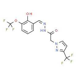 ChemSpider 2D Image | N'-{(Z)-[2-Hydroxy-3-(trifluoromethoxy)phenyl]methylene}-2-[3-(trifluoromethyl)-1H-pyrazol-1-yl]acetohydrazide | C14H10F6N4O3