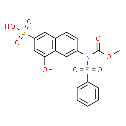 ChemSpider 2D Image | 4-Hydroxy-6-[(methoxycarbonyl)(phenylsulfonyl)amino]-2-naphthalenesulfonic acid | C18H15NO8S2