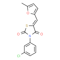 ChemSpider 2D Image | (5Z)-3-(3-Chlorophenyl)-5-[(5-methyl-2-furyl)methylene]-1,3-thiazolidine-2,4-dione | C15H10ClNO3S