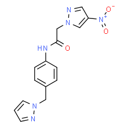 ChemSpider 2D Image | 2-(4-Nitro-1H-pyrazol-1-yl)-N-[4-(1H-pyrazol-1-ylmethyl)phenyl]acetamide | C15H14N6O3