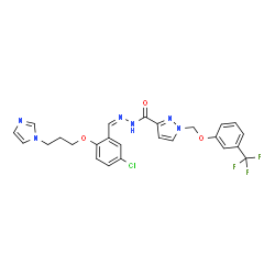 ChemSpider 2D Image | N'-[(Z)-{5-Chloro-2-[3-(1H-imidazol-1-yl)propoxy]phenyl}methylene]-1-{[3-(trifluoromethyl)phenoxy]methyl}-1H-pyrazole-3-carbohydrazide | C25H22ClF3N6O3