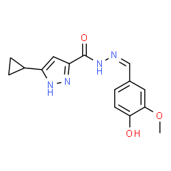 ChemSpider 2D Image | 5-Cyclopropyl-N'-[(Z)-(4-hydroxy-3-methoxyphenyl)methylene]-1H-pyrazole-3-carbohydrazide | C15H16N4O3