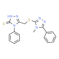 ChemSpider 2D Image | 5-{[(4-Methyl-5-phenyl-4H-1,2,4-triazol-3-yl)sulfanyl]methyl}-4-phenyl-2,4-dihydro-3H-1,2,4-triazole-3-thione | C18H16N6S2