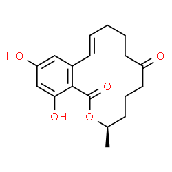 ChemSpider 2D Image | (3R,11E)-14,16-Dihydroxy-3-methyl-3,4,5,6,9,10-hexahydro-1H-2-benzoxacyclotetradecine-1,7(8H)-dione | C18H22O5