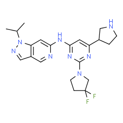 ChemSpider 2D Image | N-[2-(3,3-Difluoro-1-pyrrolidinyl)-6-(3-pyrrolidinyl)-4-pyrimidinyl]-1-isopropyl-1H-pyrazolo[4,3-c]pyridin-6-amine | C21H26F2N8