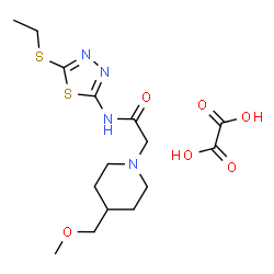 ChemSpider 2D Image | N-[5-(Ethylsulfanyl)-1,3,4-thiadiazol-2-yl]-2-[4-(methoxymethyl)-1-piperidinyl]acetamide ethanedioate (1:1) | C15H24N4O6S2