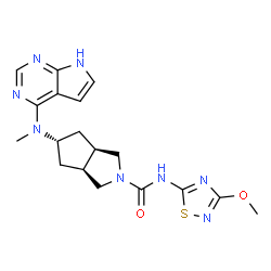 ChemSpider 2D Image | (3aR,5s,6aS)-N-(3-Methoxy-1,2,4-thiadiazol-5-yl)-5-[methyl(7H-pyrrolo[2,3-d]pyrimidin-4-yl)amino]hexahydrocyclopenta[c]pyrrole-2(1H)-carboxamide | C18H22N8O2S