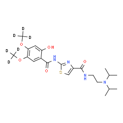 ChemSpider 2D Image | N-[2-(Diisopropylamino)ethyl]-2-({2-hydroxy-4,5-bis[(~2~H_3_)methyloxy]benzoyl}amino)-1,3-thiazole-4-carboxamide | C21H24D6N4O5S