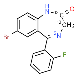 ChemSpider 2D Image | 7-Bromo-5-(2-fluorophenyl)(2,3-~13~C_2_,4-~15~N)-1,3-dihydro-2H-1,4-benzodiazepin-2-one | C1313C2H10BrFN15NO