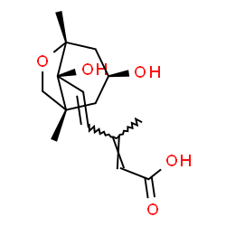 ChemSpider 2D Image | (2E,4E)-5-[(1R,3S,5R,8S)-3,8-Dihydroxy-1,5-dimethyl-6-oxabicyclo[3.2.1]oct-8-yl]-3-methyl-2,4-pentadienoic acid | C15H22O5