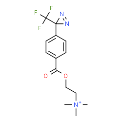ChemSpider 2D Image | N,N,N-Trimethyl-2-({4-[3-(trifluoromethyl)-3H-diaziren-3-yl]benzoyl}oxy)ethanaminium | C14H17F3N3O2