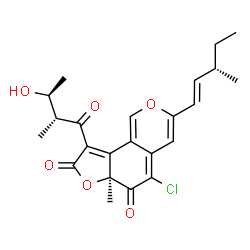 ChemSpider 2D Image | (6aS)-5-Chloro-9-[(2R,3S)-3-hydroxy-2-methylbutanoyl]-6a-methyl-3-[(1E,3S)-3-methyl-1-penten-1-yl]-6H-furo[2,3-h]isochromene-6,8(6aH)-dione | C23H25ClO6