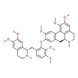 ChemSpider 2D Image | (6aS)-9-(6-{[(1S)-6,7-Dimethoxy-2-methyl-1,2,3,4-tetrahydro-1-isoquinolinyl]methyl}-2,3-dimethoxyphenoxy)-1,2,10-trimethoxy-6-methyl-5,6,6a,7-tetrahydro-4H-dibenzo[de,g]quinoline | C41H48N2O8