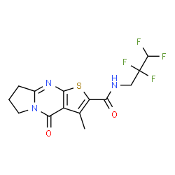 ChemSpider 2D Image | 3-Methyl-4-oxo-N-(2,2,3,3-tetrafluoropropyl)-4,6,7,8-tetrahydropyrrolo[1,2-a]thieno[2,3-d]pyrimidine-2-carboxamide | C14H13F4N3O2S