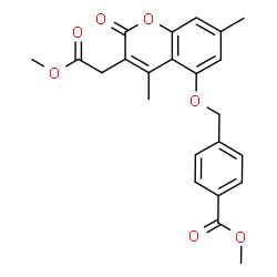 ChemSpider 2D Image | Methyl 4-({[3-(2-methoxy-2-oxoethyl)-4,7-dimethyl-2-oxo-2H-chromen-5-yl]oxy}methyl)benzoate | C23H22O7