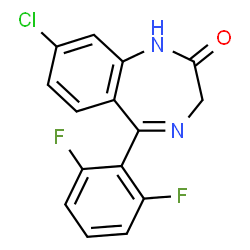 ChemSpider 2D Image | 8-Chloro-5-(2,6-difluorophenyl)-1,3-dihydro-2H-1,4-benzodiazepin-2-one | C15H9ClF2N2O