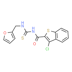 ChemSpider 2D Image | 3-Chloro-N-[(2-furylmethyl)carbamothioyl]-1-benzothiophene-2-carboxamide | C15H11ClN2O2S2