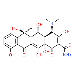 ChemSpider 2D Image | (4S,4aR,5S,6S,12aS)-4-(Dimethylamino)-3,5,6,10,12,12a-hexahydroxy-6-methyl-1,11-dioxo-1,4,4a,5,5a,6,11,12a-octahydro-2-tetracenecarboxamide | C22H24N2O9