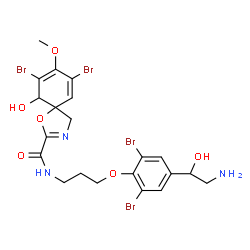 ChemSpider 2D Image | N-{3-[4-(2-Amino-1-hydroxyethyl)-2,6-dibromophenoxy]propyl}-7,9-dibromo-10-hydroxy-8-methoxy-1-oxa-3-azaspiro[4.5]deca-2,6,8-triene-2-carboxamide | C21H23Br4N3O6