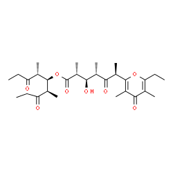 ChemSpider 2D Image | (4R,6R)-4,6-Dimethyl-3,7-dioxo-5-nonanyl (2R,3R,4S,6S)-6-(6-ethyl-3,5-dimethyl-4-oxo-4H-pyran-2-yl)-3-hydroxy-2,4-dimethyl-5-oxoheptanoate | C29H44O8