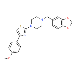 ChemSpider 2D Image | 1-(1,3-Benzodioxol-5-ylmethyl)-4-[4-(4-methoxyphenyl)-1,3-thiazol-2-yl]piperazine | C22H23N3O3S