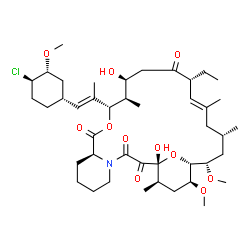 ChemSpider 2D Image | 15,19-epoxy-3H-pyrido[2,1-c][1,4]oxaazacyclotricosine-1,7,20,21(4H,23H)-tetrone, 3-[(E)-2-[(1R,3R,4R)-4-chloro-3-methoxycyclohexyl]-1-methylethenyl]-8-ethyl-5,6,8,11,12,13,14,15,16,17,18,19,24,25,26,2 | C43H68ClNO11