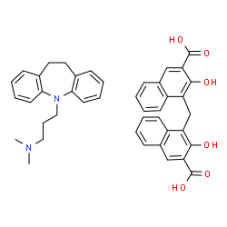 ChemSpider 2D Image | 4,4'-Methylenebis(3-hydroxy-2-naphthoic acid) - 3-(10,11-dihydro-5H-dibenzo[b,f]azepin-5-yl)-N,N-dimethyl-1-propanamine (1:1) | C42H40N2O6