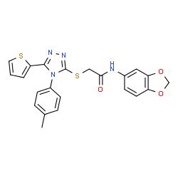ChemSpider 2D Image | N-(1,3-benzodioxol-5-yl)-2-[[4-(4-methylphenyl)-5-thiophen-2-yl-1,2,4-triazol-3-yl]thio]acetamide | C22H18N4O3S2