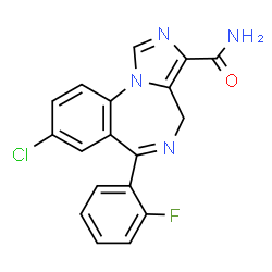 ChemSpider 2D Image | 8-Chloro-6-(2-fluorophenyl)-4H-imidazo[1,5-a][1,4]benzodiazepine-3-carboxamide | C18H12ClFN4O