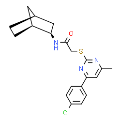ChemSpider 2D Image | N-[(1S,2R,4S)-Bicyclo[2.2.1]hept-2-yl]-2-{[4-(4-chlorophenyl)-6-methyl-2-pyrimidinyl]sulfanyl}acetamide | C20H22ClN3OS