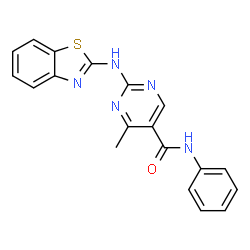 ChemSpider 2D Image | 2-(1,3-Benzothiazol-2-ylamino)-4-methyl-N-phenyl-5-pyrimidinecarboxamide | C19H15N5OS