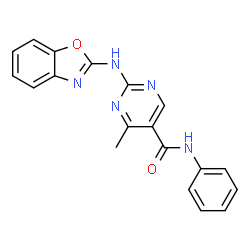 ChemSpider 2D Image | 2-(1,3-Benzoxazol-2-ylamino)-4-methyl-N-phenyl-5-pyrimidinecarboxamide | C19H15N5O2
