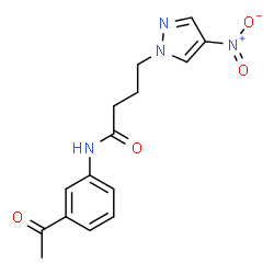ChemSpider 2D Image | N-(3-Acetylphenyl)-4-(4-nitro-1H-pyrazol-1-yl)butanamide | C15H16N4O4