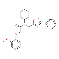 ChemSpider 2D Image | N-Cyclohexyl-2-(2-methoxyphenoxy)-N-[(3-phenyl-1,2,4-oxadiazol-5-yl)methyl]acetamide | C24H27N3O4